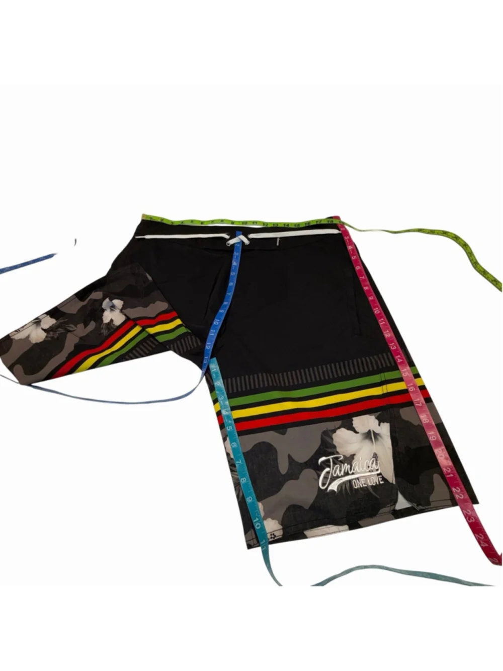 Palmwave Jamaica One Love Board Shorts Mens Sz38 Black Camo Hibiscus Swim Trunks